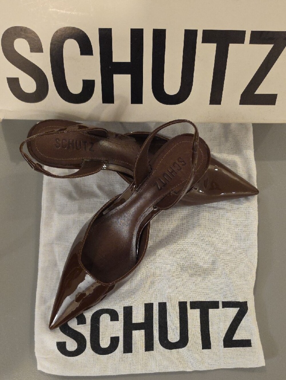 SCHUTZ women’s Patent leather Slingback Pump in Brown size 6. New in box - Picture 4 of 10